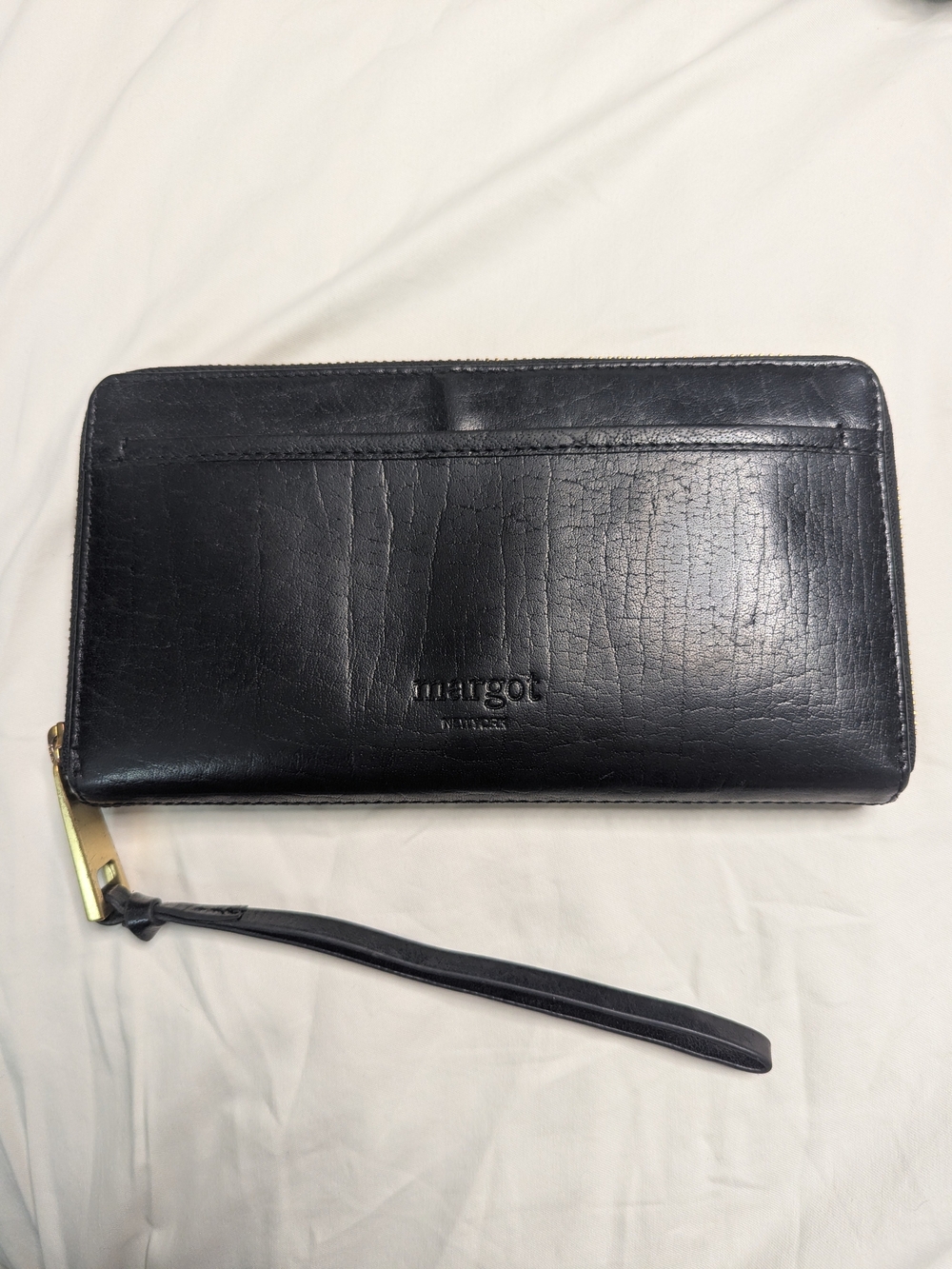 margot Black Leather Zip-Around Wallet Wristlet